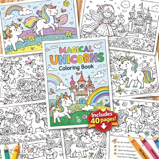 Unicorn Adventure Coloring Book for Kids – A4 Printable Pages - Etsy