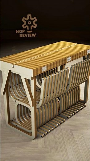 Conceptual Design of Compact Folding Table and Chairs for 4 Persons Made of Wood and Plywood.