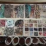 LANDICI Stackable Jewelry Organizer Trays 4 Set,PU Leather Jewelry Organizer Drawer,Jewelry Storage Display Tray for Earring Necklace Rings Bracelet with Removable Dividers,Pink