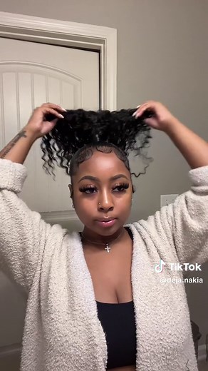 Get into it 😍😍😍😍 I used 1 pack or organique water curl 18” and trimmed it to my liking 😘 IG: boujeedealer_ #fyp #hairstyletutorial #ponytailtutorial #blackhairtiktok