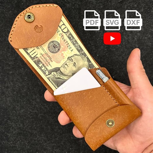 Leather Wallet Pattern: Slim Bifold With Pen Slot (PDF, SVG, DXF) - Etsy