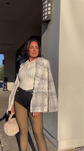 🌟 Trina 🌟 on Instagram: "🤔 Do we like the micro short trend? My leggings are super thick, fleece lined and I wouldn’t wear them without tights I think they are super fun and a great way to change up winter fashion 😄 Never stop playing with your clothes Shorts @sheinofficial (I know I knowww but if u shop selectively they offer such great mix pieces) Leggings @amazonfashion Shoes @shopakira Blazer @zara Top @nordstromrack Purse @tjmaxx #dresslikeamom #mombosslife #fortyplusstyle #fortyandfabu