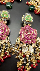 2.8K views · 72 reactions | 3D Flower Bridal Set Gold Plated With Teeka Jhumar Full On Real Stone .. Price -22,000/- Limited Stock | Tawakkal Jeweller | Facebook