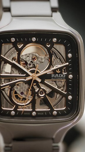 Reveal your inner sparkle.​ With an unobstructed display of the stunning intricacy inside, the Rado True Square Open Heart collection displays the workings of the Rado calibre R734 and its 80-hour power reserve. Telling time with precious sparkle, each hour marker is set with Top Wesselton diamonds.​ #Rado #RadoTrueSquare #CeramicWatch #SquareWatch #DiamondWatch #Feelit | RADO