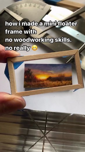 how to make a floater frame with no woodworking skills. it wasnt as hard as i thought it would be. tbh, i’ve never been drawn to woodworking. but when you can’t find a frame small enough for your 1x2” mini …it’s time to try. the biggest tip i have for you is to measure a lot. go slowly, and try not to remove too much material just because you think “it might help”. i took lots of breaksi didnt buy any tools or materials for this build. i’m not sure that’s something to be happy about, i think it 