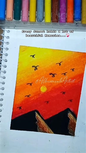 Mesmerizing Sunset Mountain Scenery | Easy Oil Pastel Drawing #youtubeshorts #shortsfeed #shorts