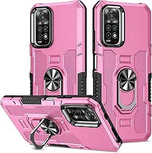 Case for Xiaomi Redmi Note 12S/Redmi Note 11/Redmi Note 11S 4G Metal CD Pattern Ring Holder Mobile Phone Case Shockproof Anti-Drop Protective Phone Cover Military Cases[Support Car Holder]Pink