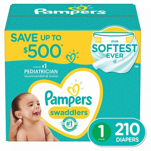 Pampers Swaddlers Diapers, Size 1, 210 Count