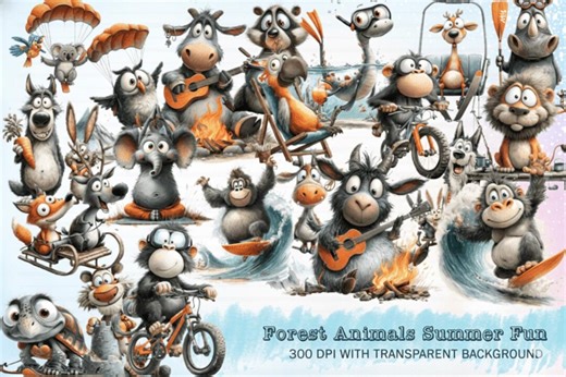 Forest Animals Winter Fun Clipart Playful Wildlife Snow Adventure Cartoon PNG Bundle - Etsy