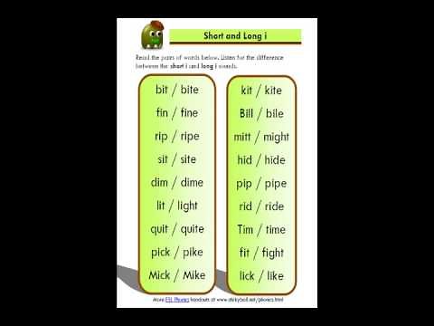 ESL Phonics Lesson: "Short i" and "Long i" - Word List