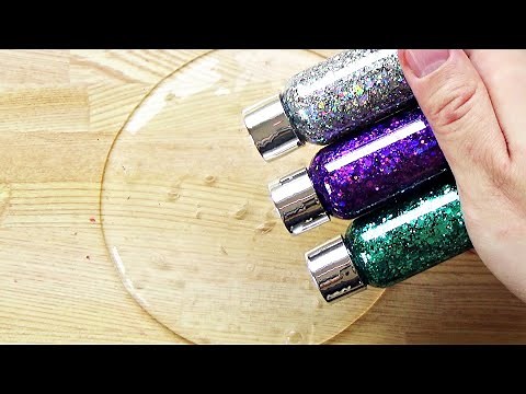 Satisfying Slime Coloring with Makeup! Mixing Shiny Body Gel + Glitter eyeshadow into Clear Slime