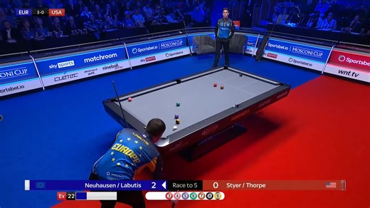Labutis makes an exquisite jump, but Neuhausen fails to capitalise ❌ Styer and Thorpe back in it 👌 #MosconiCup 🇺🇸 | Matchroom Pool
