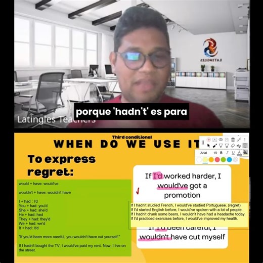 Quédate hasta el final y mira la mejor parte 😎🎬 El Third Conditional es para esas cosas que ya no podemos cambiar… y nuestros estudiantes lo explican con un poco de humor. 🤭✨ Porque a veces, si hubiéramos hecho algo distinto… ¡todo habría sido diferente! 😅 Recuerda la estructura básica If past perfect, would have past participle Ejemplo: “If I had studied harder, I would have passed the exam.” 📚 👉 Ahora es tu turno: escribe en los comentarios una oración usando el Third Conditional y dinos