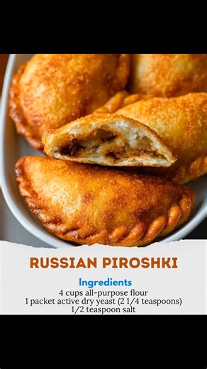 Russian Piroshki Ingredients: - 3 cups all-purpose flour (plus extra for rolling) - 1 packet active dry yeast (2 ¼ tsp) - 1 cup warm milk (not boiling) - 1/4 cup sugar - 1/4 cup butter (melted) - 1 egg - 1 tsp salt - 1 lb ground beef (or substitute with mushrooms for a vegetarian option) - 1 cup chopped onions - 1 cup mashed potatoes - 1 cup sauerkraut - 1 cup fresh fruits or jam (for sweet piroshki) Directions: 1. Prepare the Dough: In a large mixing bowl, combine warm milk, sugar, and yeast. L