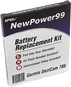 NP99sp NewPower99 Battery Replacement Kit for Garmin DezlCam 785 with Installation Video, Tools, and Extended Life Battery.