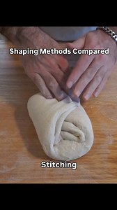 Both examples are 80% hydration.... Stitching - - Best suited for more extensible or slack dough, without much structure. Dough structure is formed as a result of the volume rise and fold strategy during bulk fermentation. More Dough Structure = Less Extensibility (and vice versa) Stitching is good at building strength, structure and tension into an otherwise slack dough that wants to spread rather than stand tall. The folds layer and structure the dough (you can actually see the stack of layers