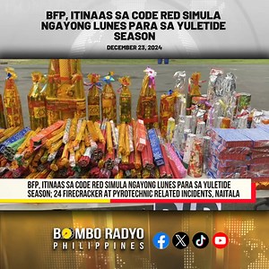 1.8K views · 28 reactions | Bureau of Fire Protection, itinaas sa code red simula ngayon lunes para sa yuletide season | BOMBO RADYO PHILIPPINES | Facebook