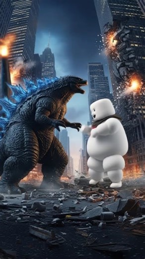 Godzilla vs Stay Puff Marshmallow Man from Ghost Busters #godzilla #ghostbusters