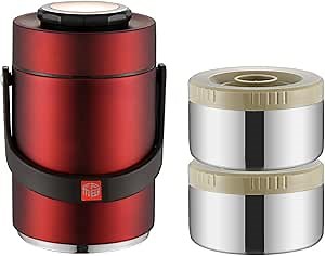 Insulated Food Jar,1.5L Stainless Steel Bento Lunch Box,2-Tier Stackable Food Thermal Jar,Insulated lunch Containers for Hot Food,Leakproof Portable Food Container for Office Picnic Travel(Red)