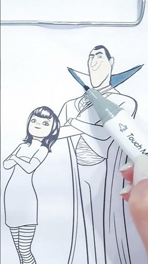 Wednesday and Frankenstein vs Mavis and Dracula Hotel Transylvania. Three markers challenge #shorts