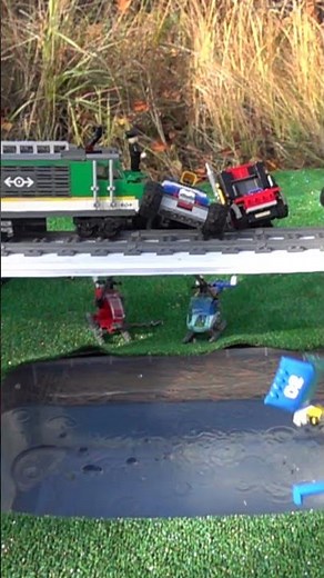 Lego Train Crashes on the Bridge - Slow Motion