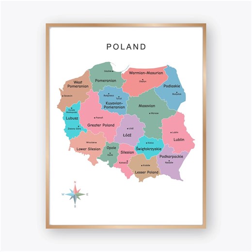 Poland Map With Regions and Cities Poland Geography Poster Printable Central Europe Map Educational Classroom Homeschool Learning - Etsy