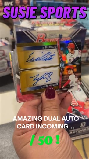 Susie Sports on Instagram: "Hey now! Amazing dual autograph card pulled here /50 of two of the big “chase” players from the brand new 2025 @bowmancards Bowman Draft (@topps ) Baseball, Eli Willits of the Washington Nationals and Tyler Bremner of the Los Angeles Angels. Eli Willits of the Washington Nationals was the number one overall pick in the 2025 MLB player draft; Tyler Bremner of the Los Angeles Angels was the number two pick in the same draft. Having them both on this incredible /50 dual