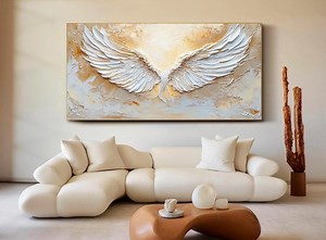Abstract Angel Wings Oil Painting 3D Texture Canvas Art Handmade Wall Decor White Wings Artwork Modern Neutral Wall Art Living Room Wall Art - Etsy