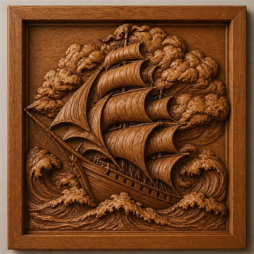 Storm Sailing Ship Wood Carving Design | Nautical Wall Art (STL Download) - Etsy