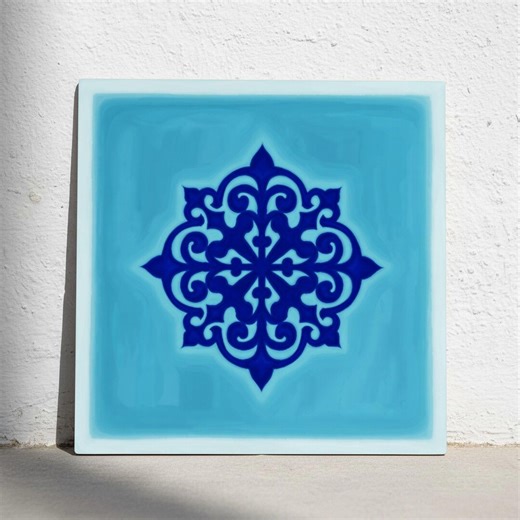 Tashkent Ceramic Tile – Uzbek Blue Ornament Wall Decor - Etsy