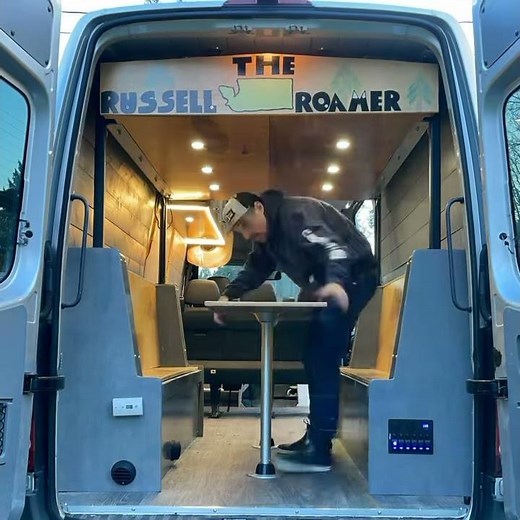 Sprinter Van electric bed lift with fold down bed to sleep 4, family motovan