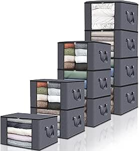 Fab totes Storage Bags,Clothes Blanket Storage Bins Foldable Closet Organizers with Reinforced Handle for Home Dorm Storage and Organization,Fabric Bags for Organizing Sheets,Clothing (Grey,10 Pack)