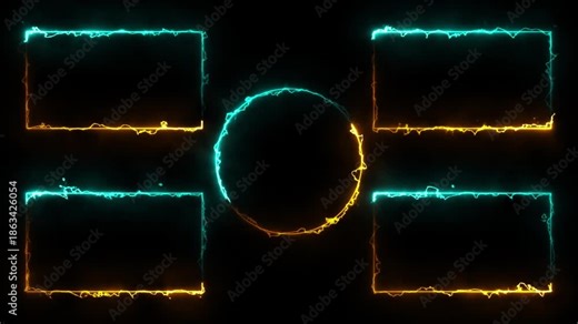 Live streaming Frame - animated electric energy fluorescent blue and orange neon overlay frame for live streaming and gaming intro and outro templates