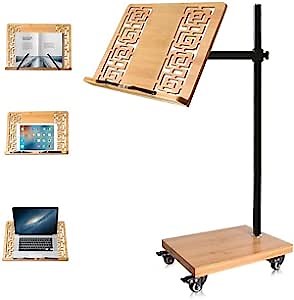Cook Book Stands and Holders for Cooking, wishacc Floor Book Stand Holder with Wheels for Reading