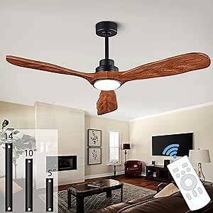 52 In Wood Ceiling Fan with Light,Noiseless Reversible DC Motor with Remote | tung walnut wood blades, ultra quiet dc motor, remote control, dimmable 3cct led, indoor outdoor for patio office farmhouse