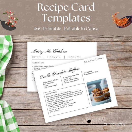 4x6 Recipe Card Templates for Modern Kitchen Organization | Editable in Canva | Printable - Etsy Canada