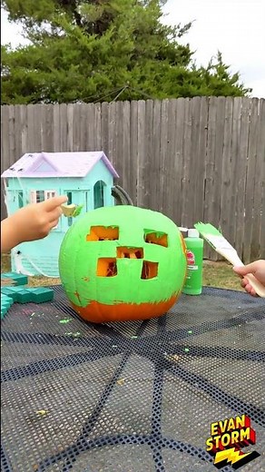 Evan Storm Carves and Paints Halloween Minecraft Pumpkin