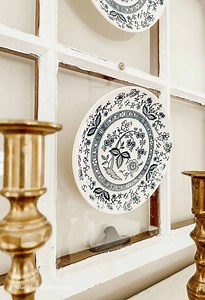 Vintage Plates on Wall, Hanging Decorative Plates With Salvaged Windows