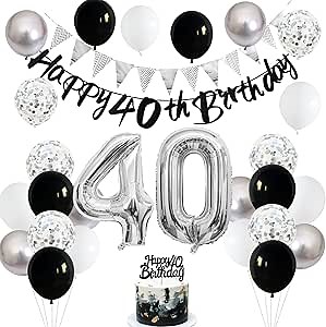 40th Birthday Decorations for Men, Navy Blue Silver 40th Birthday Balloons with Blue Happy 40th Banner 40 Cake Topper Decor Number 40 Balloon for Women 40th Party Decoration