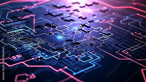 A set of digital puzzle pieces, each representing different software systems, interlocking over a high-tech background with neon lines, showcasing API integration