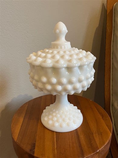 Vintage Fenton Milk Glass Hobnail Candy Dish With Lid - Etsy