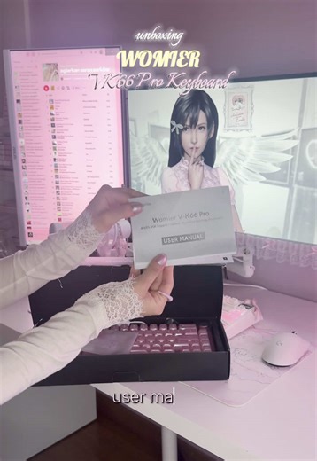 yeni jelibon klavyemi birlikte aciyoruz.. prettiest keeb🎀 special thanks for this gorgeous keyboard, love u sm💝 @Womier Keyboard . 🔗biomdaki linkte bulabilirsinizzz!! #keyboard #techtok #gamingsetup #unboxing #whitesetup