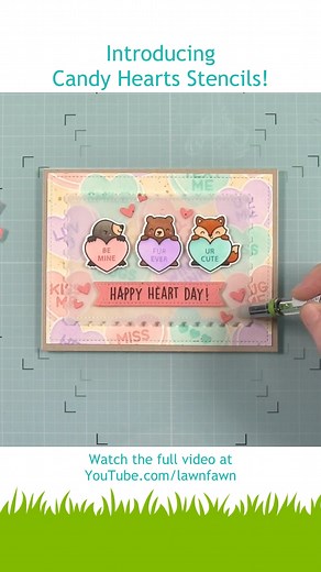 5.2K views · 133 reactions | Check out the new Candy Hearts Stencils! Classic Valentine's Day conversation hearts brought to life in ink and paper. Make a perfect pastel background or a bold and bright statement on your Valentine's Day projects! ❤️ #lawnfawn #valentinesday #valentines #CandyHearts #papercrafting #cardmaking | Lawn Fawn | Facebook