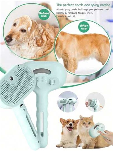 4-In-1 Steam Cat Brush, Dog Steam Brush, Efficient Cleaning Steam Cat Brush, Deep Cleaning And Dehairing, Easy To Remove Pet Hair, Convenient To Use, With Release Button, Self-Cleaning Metal Pet Spray Brush With Handle, Pet Grooming Brush, Cat Steam Brush, USB Rechargeable Cat Brush, Floating Fur Remover Brush, Pet Care Electric Spray Massage, Suitable For Cats And Dogs, Removes Matted And Loose Hair | SHEIN