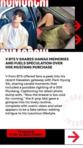 #V BTS’ V Shares Hawaii Memories and Fuels Speculation Over $300K Mustang Purchase