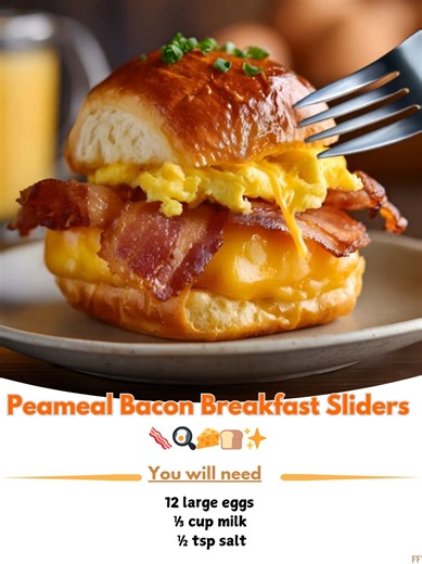 Peameal 💙 Bacon Breakfast Sliders 🥓🍳🧀🍞✨ Savory peameal bacon sliders with eggs, cheddar, and soft rolls. Perfect for breakfast or brunch! Ingredients: 12 large eggs ⅓ cup milk ½ tsp salt ..... Full Recipe in Coʍmеոτ 💬 🐙 | Tasty Homestyle Bites