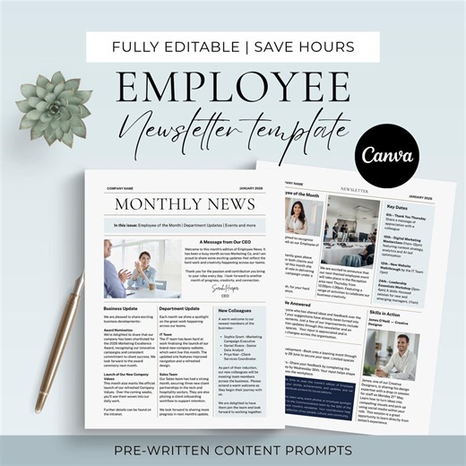 Company Newsletter Template Canva, Employee News Letter, Staff Engagement Events, Internal Communications - Etsy