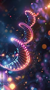 A colorful DNA strand with a blue background. The strand is made up of many different colors, including red, yellow, and green. The image has a dreamy, ethereal quality to it. Vertical video