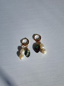 Gold Pearl and Abalone Earrings - Etsy