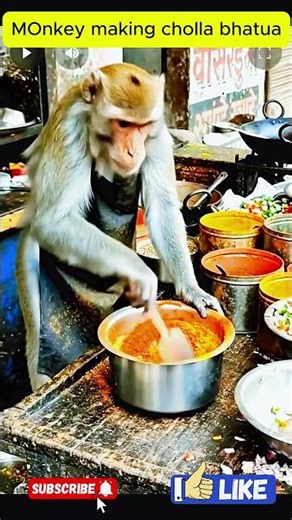 Monkey chef work at India street food 🐒🔥 #shorts #monkey #food